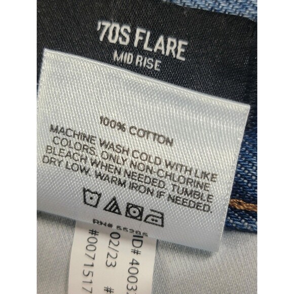 Express 70s Flare Jeans Womens 6R Blue Mid Rise Cotton Distressed Hem - Picture 11 of 14